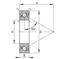 ǽӴ 7602025-2RS-TVP, 򣬽Ӵ a = 60㣬ƹഽܷ