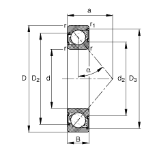 ǽӴ 7008-B-2RS-TVP, Ӵ  = 40, ഽܷ